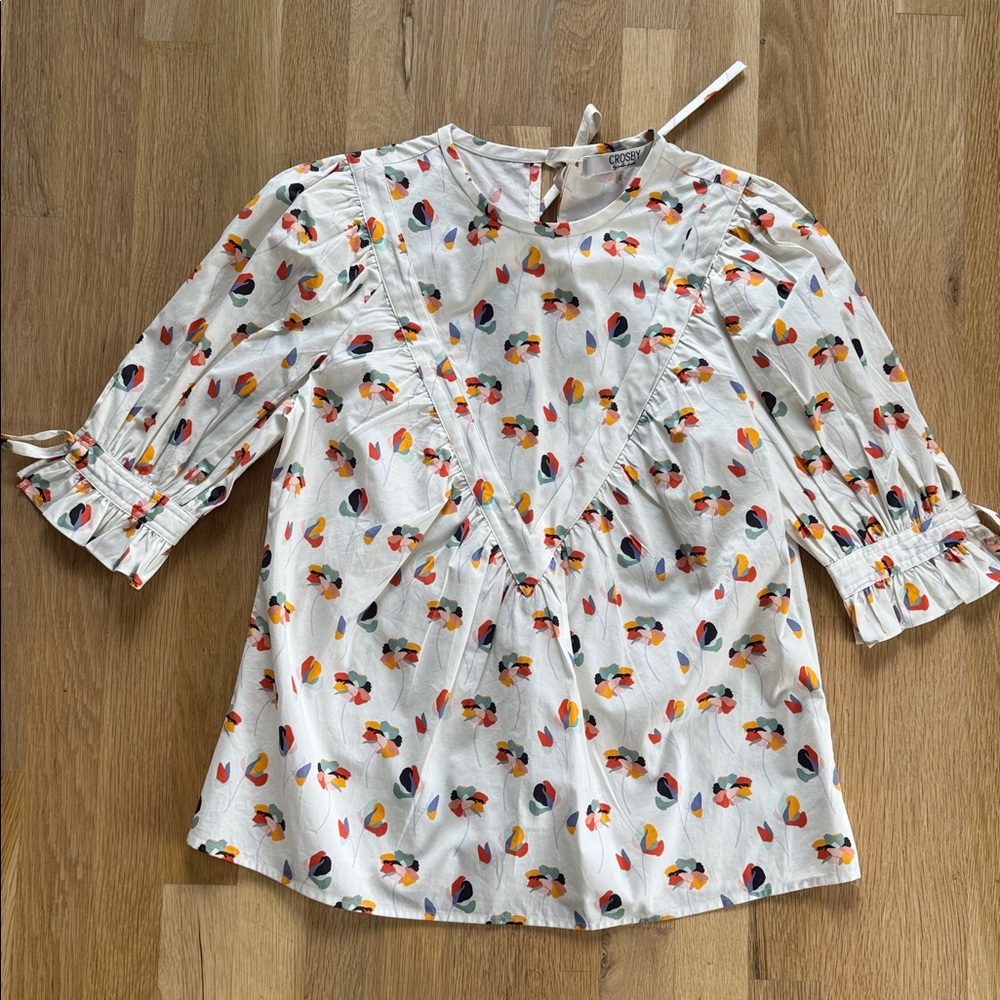 Crosby By Mollie Burch Blouse Ruffle Shirt Floral Top Size XS